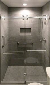 Frameless Cambridge Polished Stainless Bypass Shower Door Installations