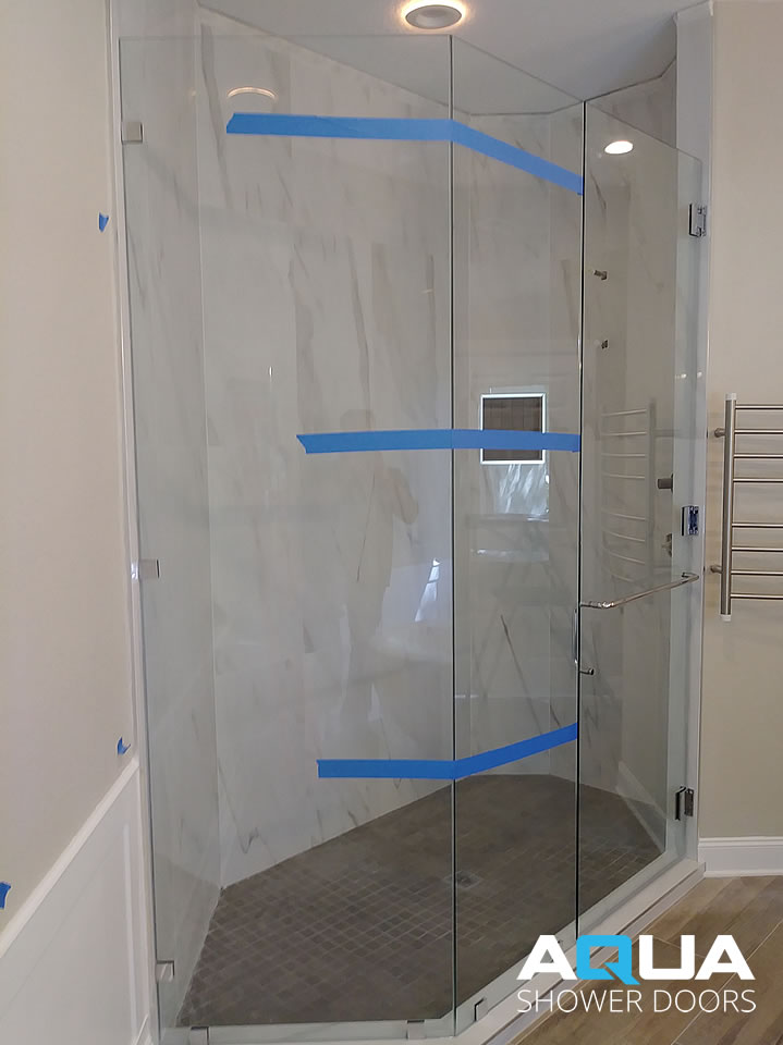 8ft frameless shower door installation in Sarasota florida