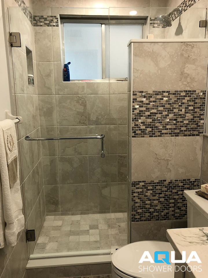 Frameless Shower Door with Inline Notched Panel